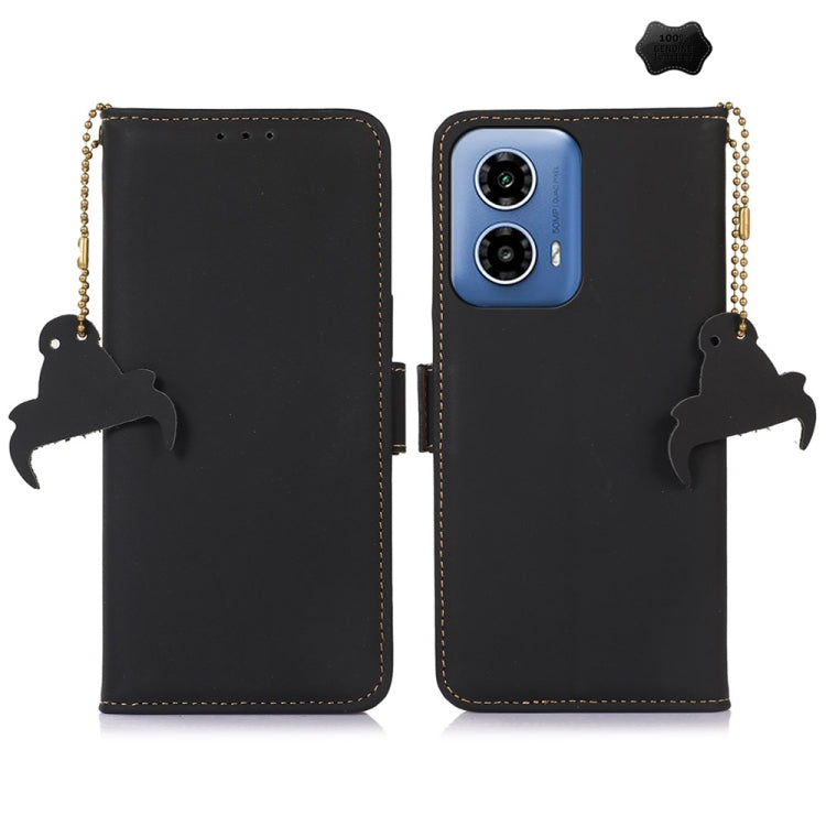 For Motorola Moto G34 Genuine Leather Magnetic RFID Leather Phone Case(Black)