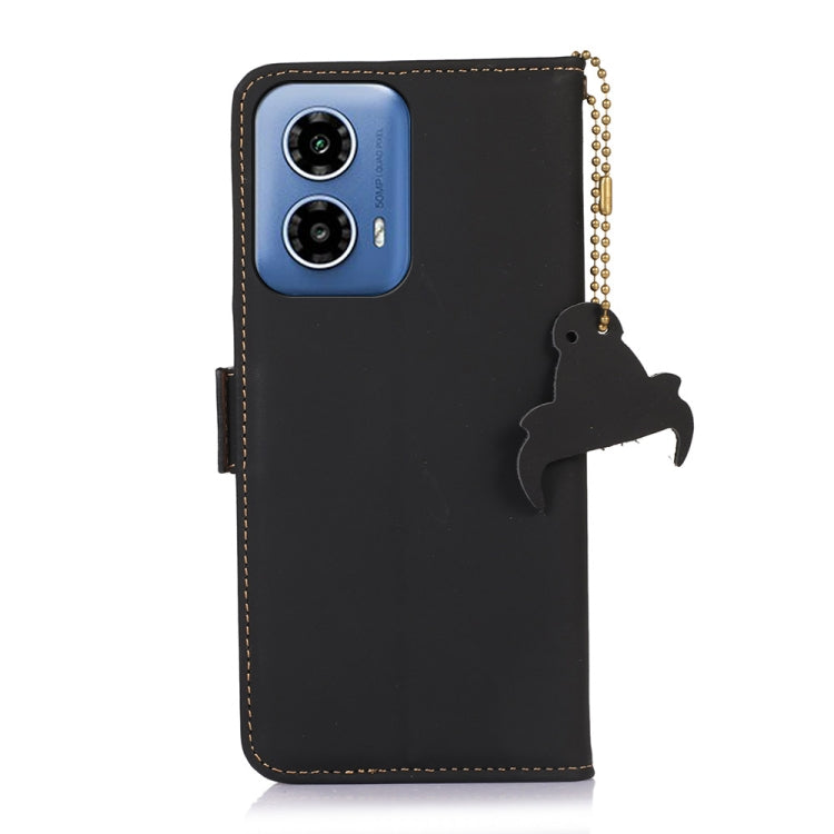 For Motorola Moto G34 Genuine Leather Magnetic RFID Leather Phone Case(Black)