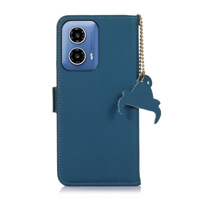For Motorola Moto G34 Genuine Leather Magnetic RFID Leather Phone Case(Blue)
