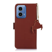 For Motorola Moto G34 Genuine Leather Magnetic RFID Leather Phone Case(Coffee)