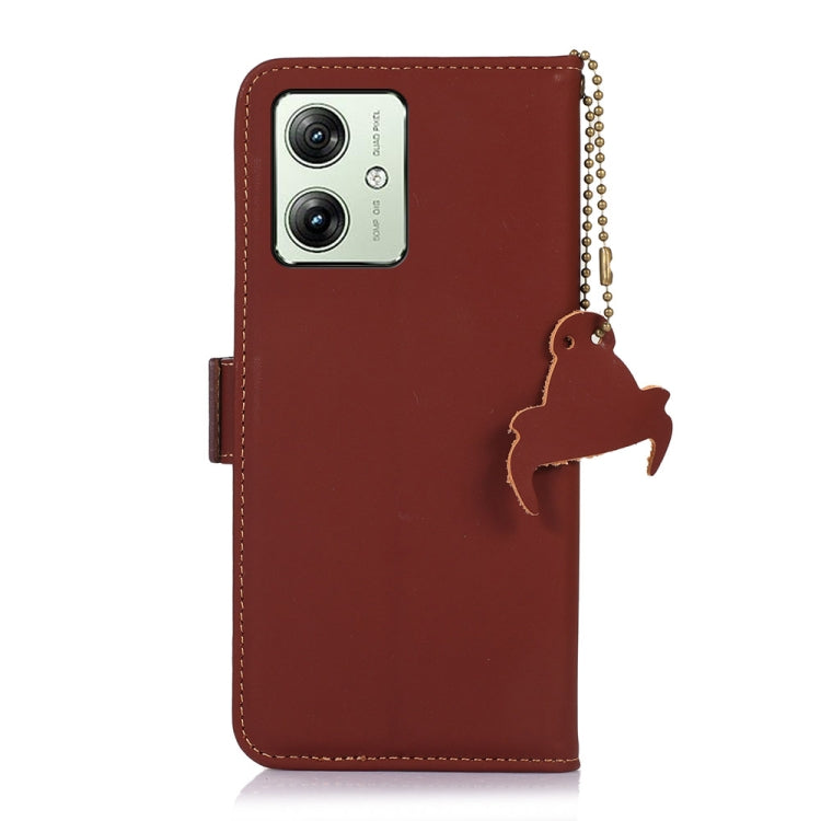 For Motorola Moto G64 5G Genuine Leather Magnetic RFID Leather Phone Case(Coffee)