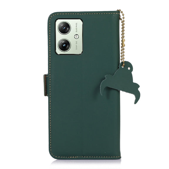 For Motorola Moto G64 5G Genuine Leather Magnetic RFID Leather Phone Case(Green)