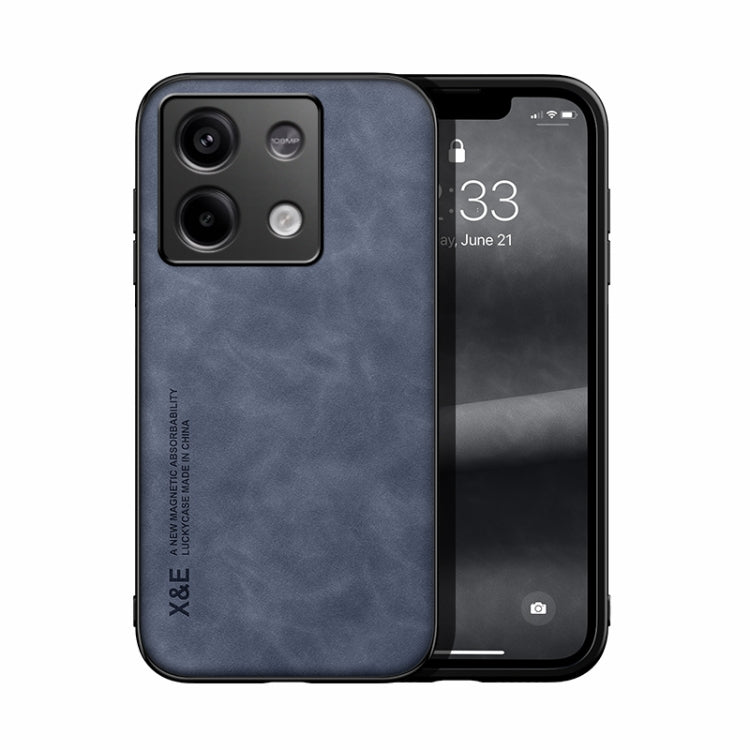 For Xiaomi Redmi Note 13 5G Skin Feel Magnetic Leather Back Phone Case(Blue)