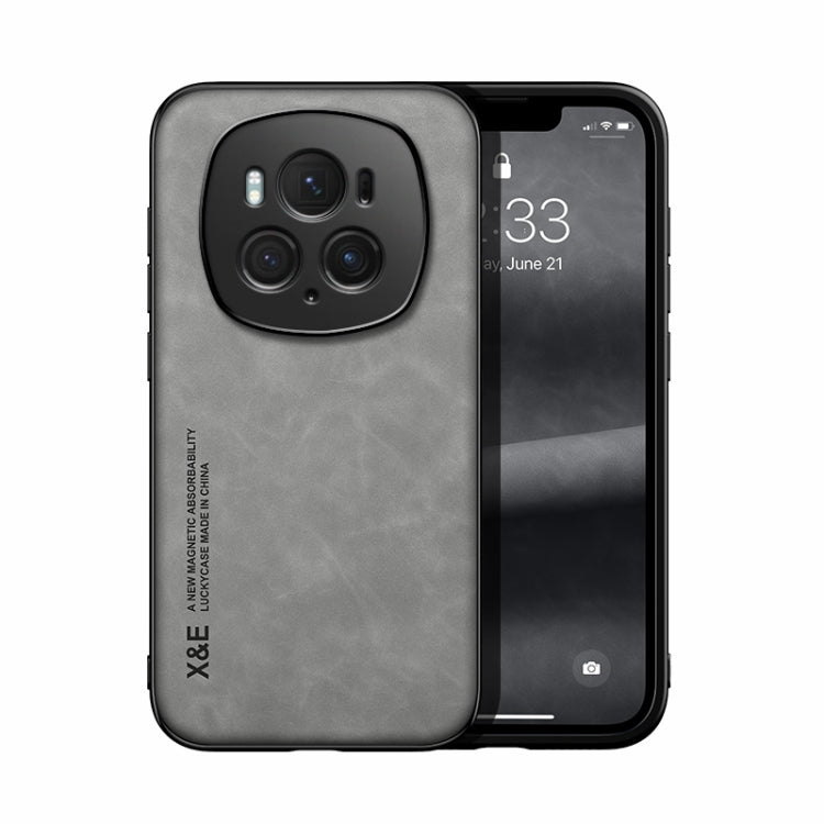 For Honor Magic6 Pro Skin Feel Magnetic Leather Back Phone Case(Light Grey)