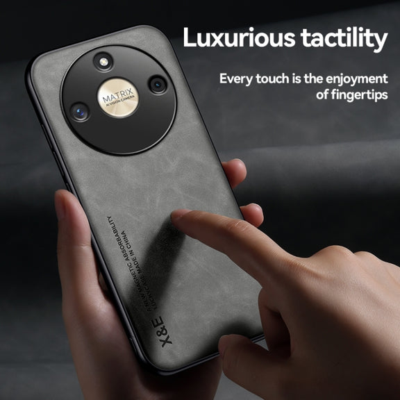 For Honor X9b Skin Feel Magnetic Leather Back Phone Case(Dark Grey)