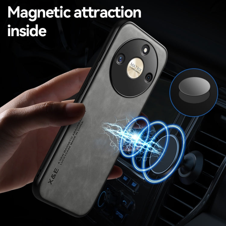 For Honor X9b Skin Feel Magnetic Leather Back Phone Case(Dark Grey)