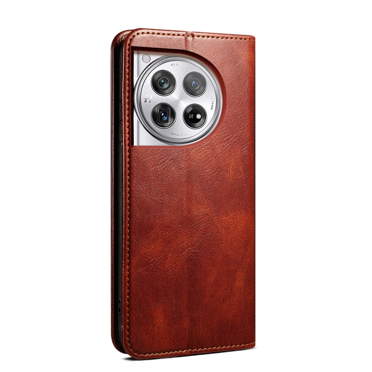 For OnePlus 12 Oil Wax Crazy Horse Texture Leather Phone Case(Brown)