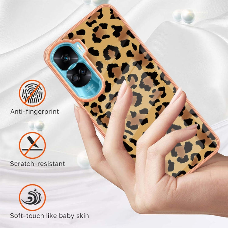 For Honor 90 Lite 5G Electroplating Marble Dual-side IMD Phone Case(Leopard Print)