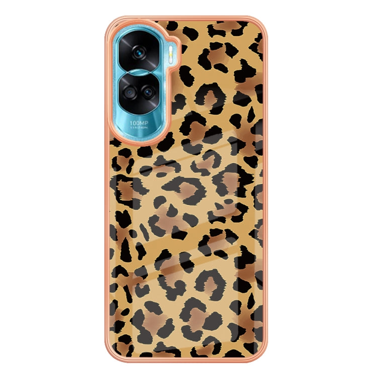 For Honor 90 Lite 5G Electroplating Marble Dual-side IMD Phone Case(Leopard Print)