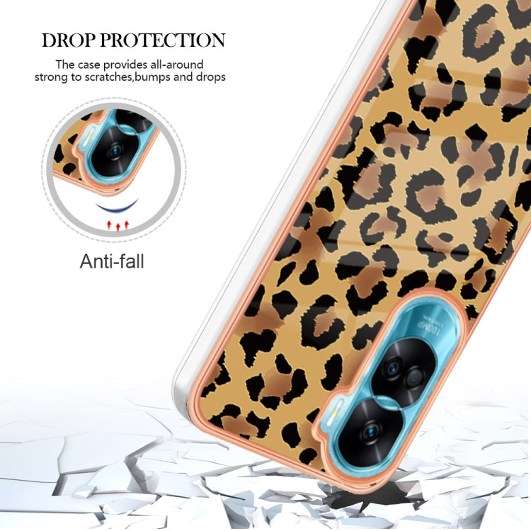For Honor 90 Lite 5G Electroplating Marble Dual-side IMD Phone Case(Leopard Print)