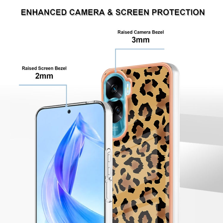 For Honor 90 Lite 5G Electroplating Marble Dual-side IMD Phone Case(Leopard Print)