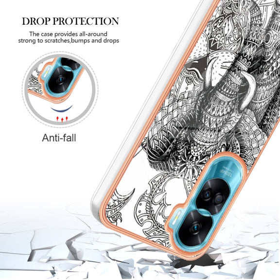 For Honor 90 Lite 5G Electroplating Marble Dual-side IMD Phone Case(Totem Elephant)
