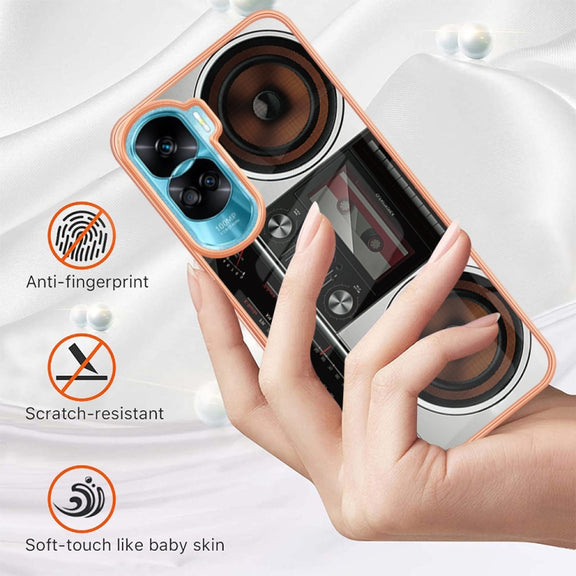 For Honor 90 Lite 5G Electroplating Marble Dual-side IMD Phone Case(Retro Radio)