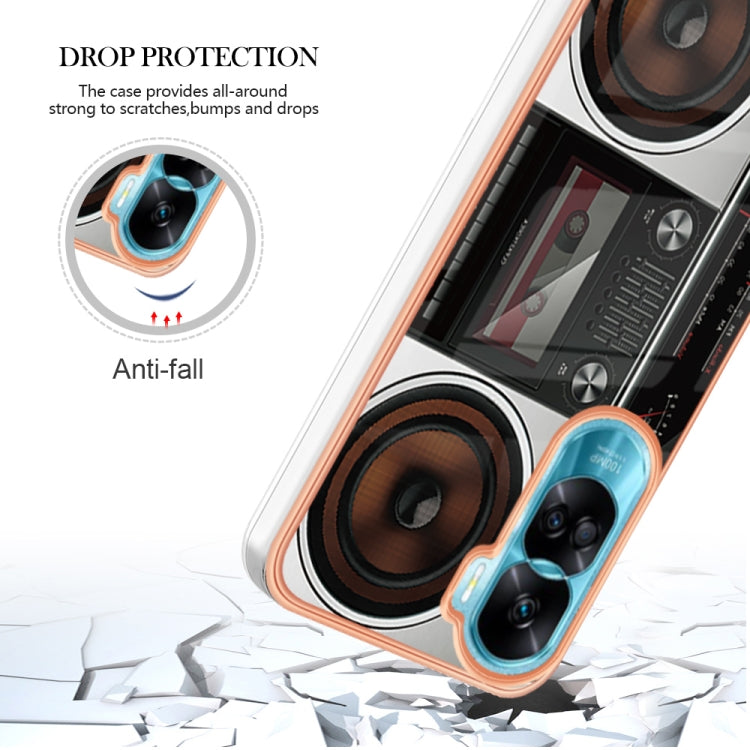 For Honor 90 Lite 5G Electroplating Marble Dual-side IMD Phone Case(Retro Radio)