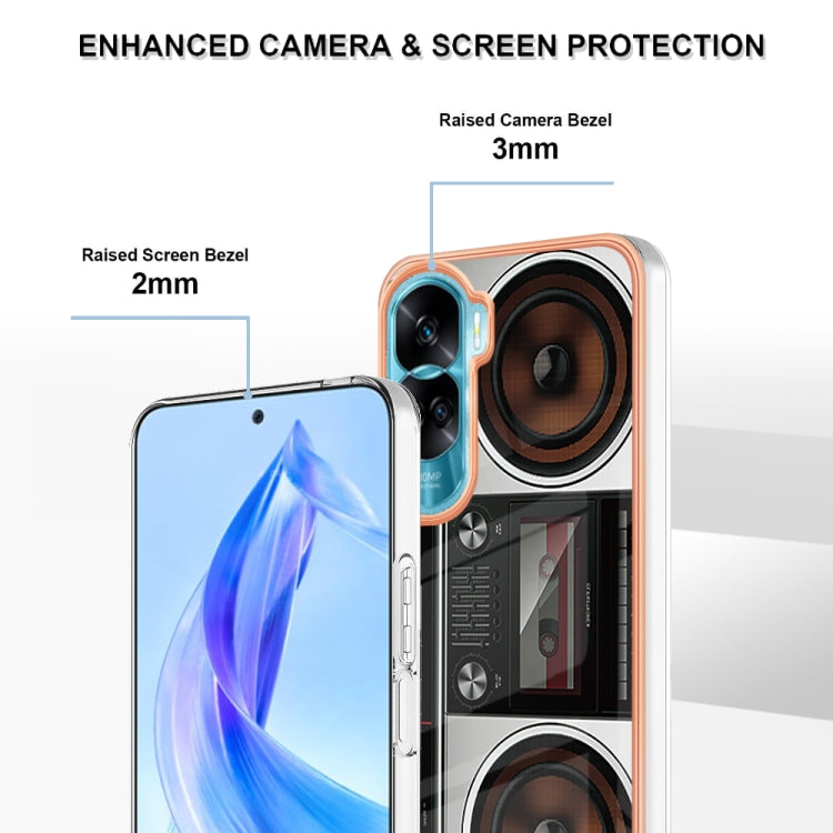 For Honor 90 Lite 5G Electroplating Marble Dual-side IMD Phone Case(Retro Radio)