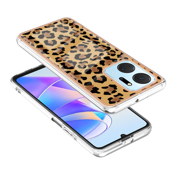For Honor X7a Electroplating Marble Dual-side IMD Phone Case(Leopard Print)