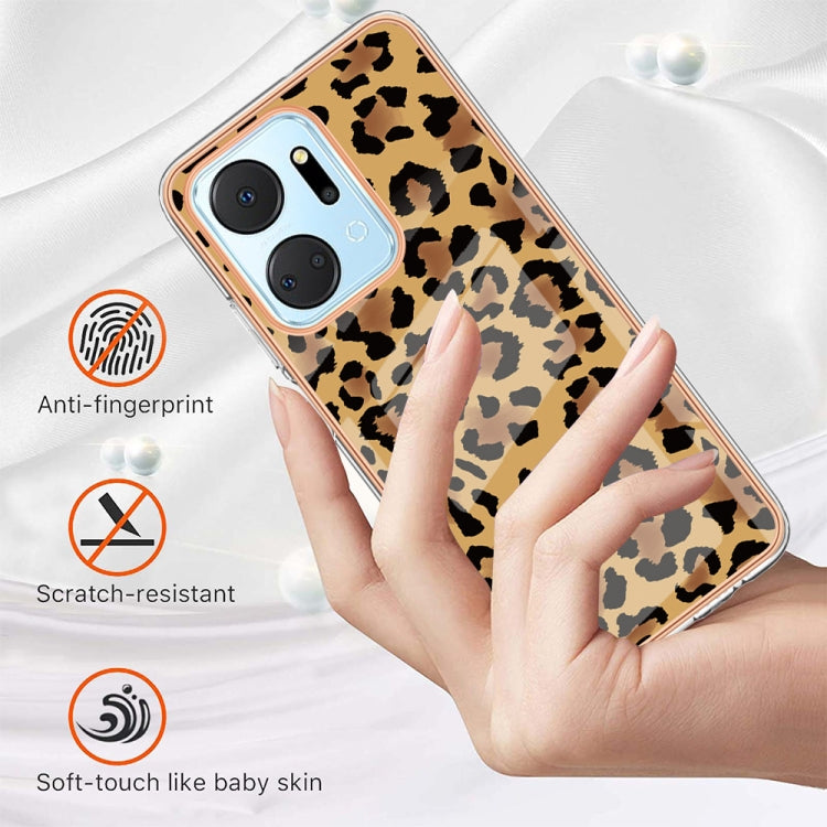 For Honor X7a Electroplating Marble Dual-side IMD Phone Case(Leopard Print)