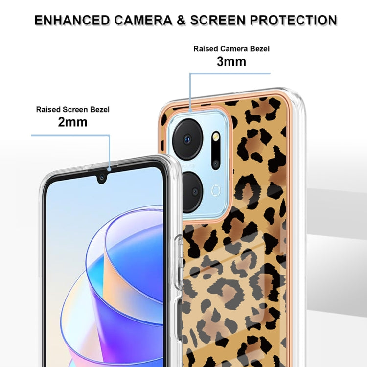 For Honor X7a Electroplating Marble Dual-side IMD Phone Case(Leopard Print)