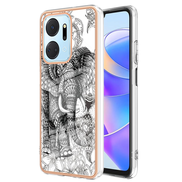 For Honor X7a Electroplating Marble Dual-side IMD Phone Case(Totem Elephant)