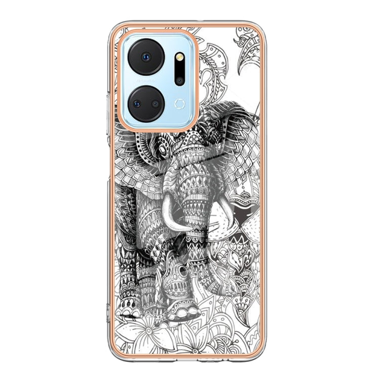 For Honor X7a Electroplating Marble Dual-side IMD Phone Case(Totem Elephant)