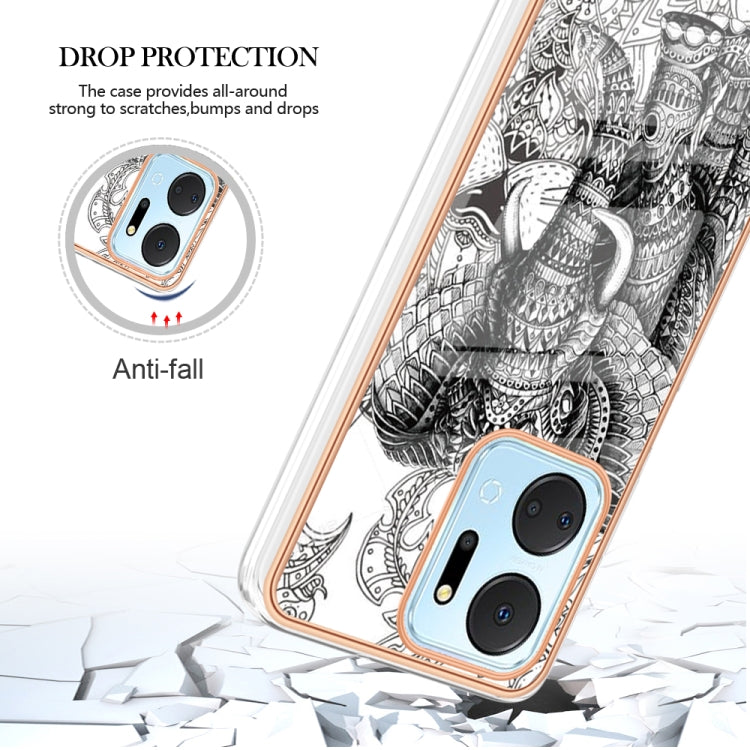 For Honor X7a Electroplating Marble Dual-side IMD Phone Case(Totem Elephant)