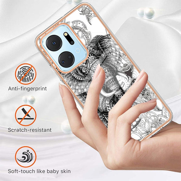 For Honor X7a Electroplating Marble Dual-side IMD Phone Case(Totem Elephant)