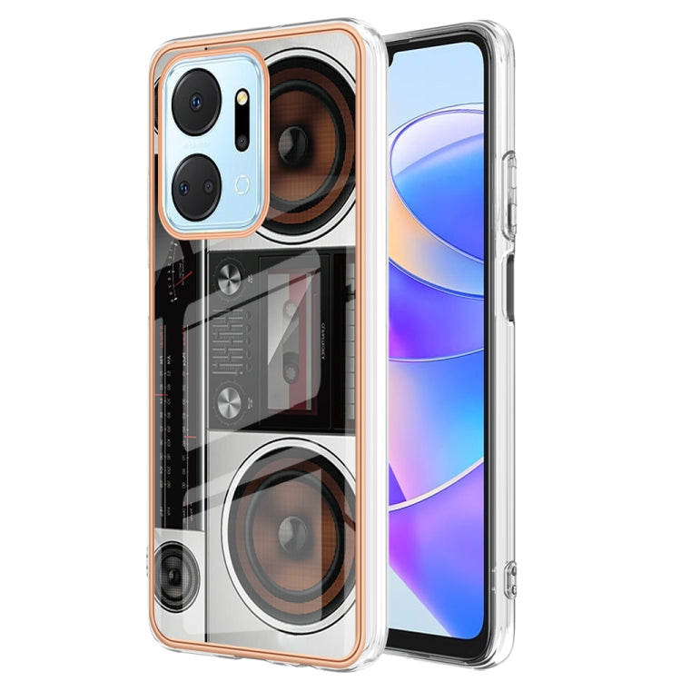 For Honor X7a Electroplating Marble Dual-side IMD Phone Case(Retro Radio)