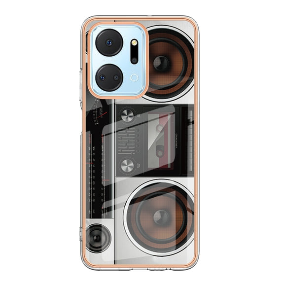 For Honor X7a Electroplating Marble Dual-side IMD Phone Case(Retro Radio)