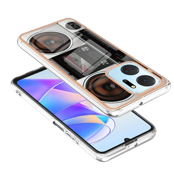 For Honor X7a Electroplating Marble Dual-side IMD Phone Case(Retro Radio)