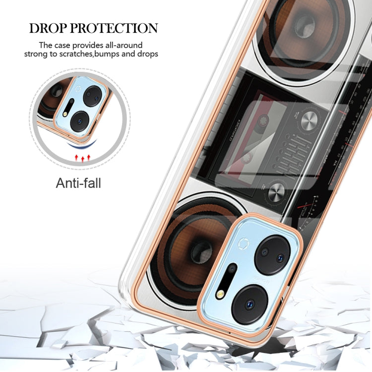 For Honor X7a Electroplating Marble Dual-side IMD Phone Case(Retro Radio)