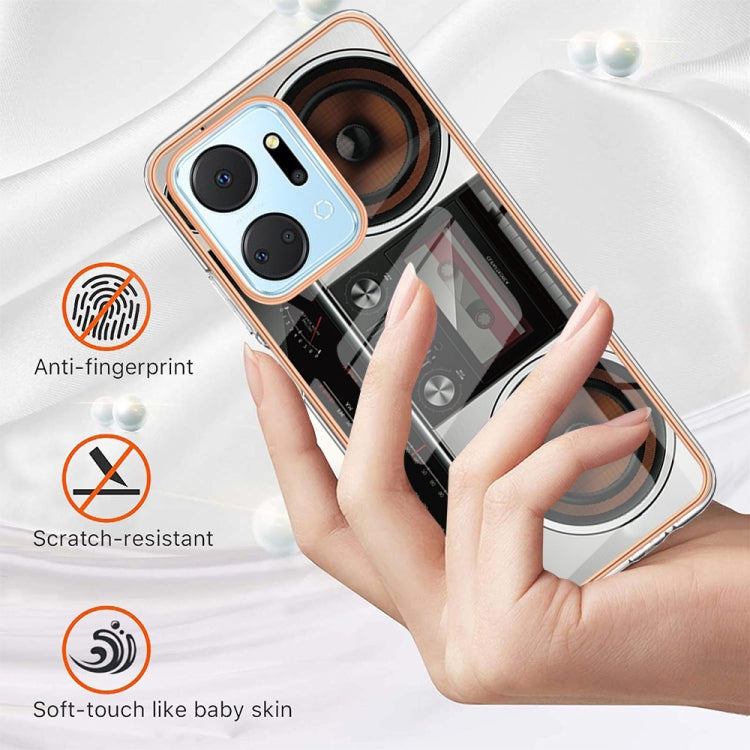 For Honor X7a Electroplating Marble Dual-side IMD Phone Case(Retro Radio)