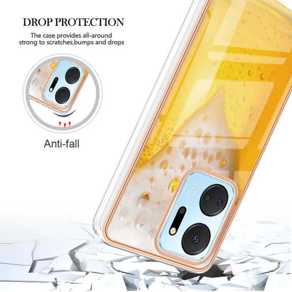 For Honor X7a Electroplating Marble Dual-side IMD Phone Case(Draft Beer)