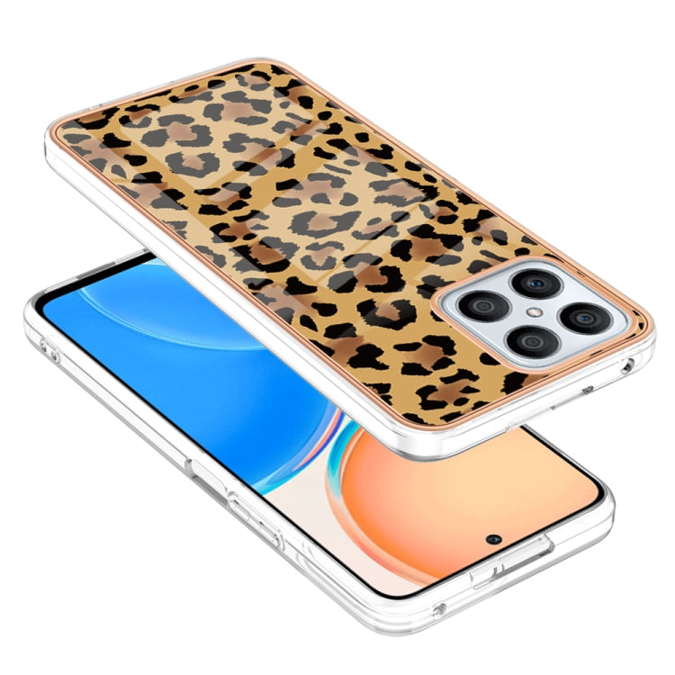 For Honor X8 4G Electroplating Marble Dual-side IMD Phone Case(Leopard Print)
