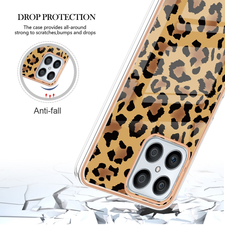 For Honor X8 4G Electroplating Marble Dual-side IMD Phone Case(Leopard Print)