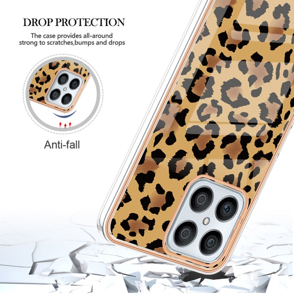 For Honor X8 4G Electroplating Marble Dual-side IMD Phone Case(Leopard Print)