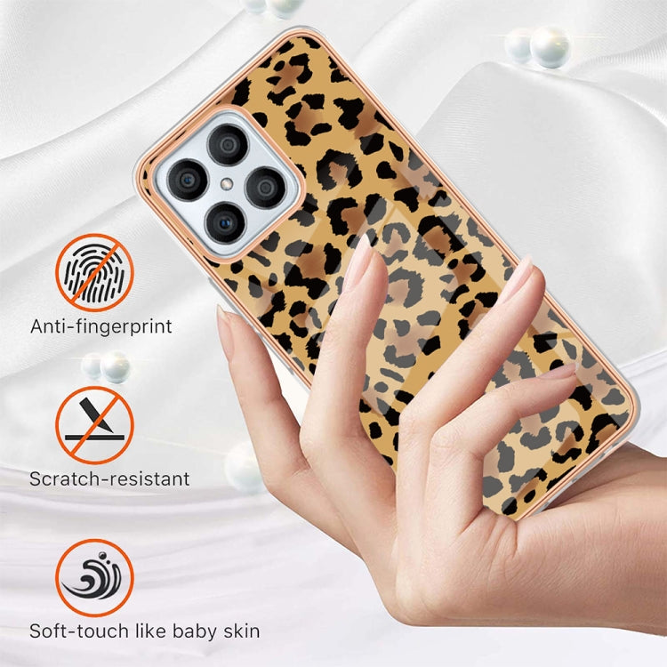 For Honor X8 4G Electroplating Marble Dual-side IMD Phone Case(Leopard Print)