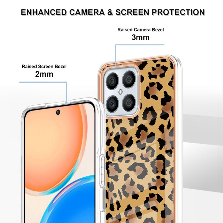 For Honor X8 4G Electroplating Marble Dual-side IMD Phone Case(Leopard Print)