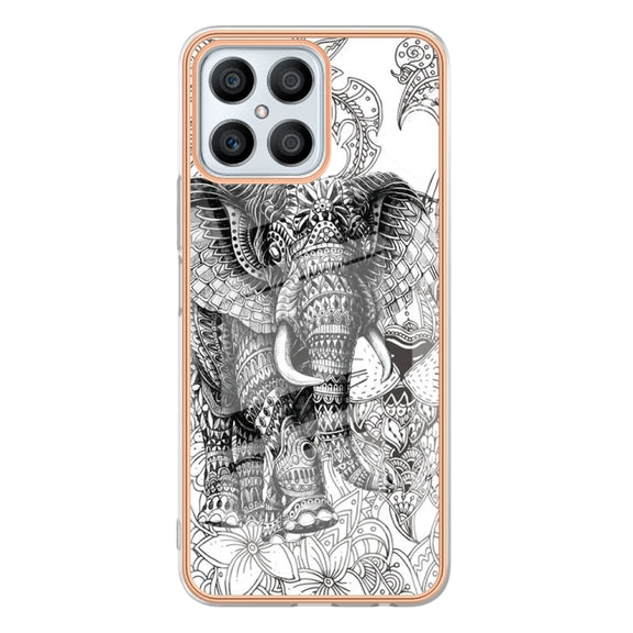 For Honor X8 4G Electroplating Marble Dual-side IMD Phone Case(Totem Elephant)