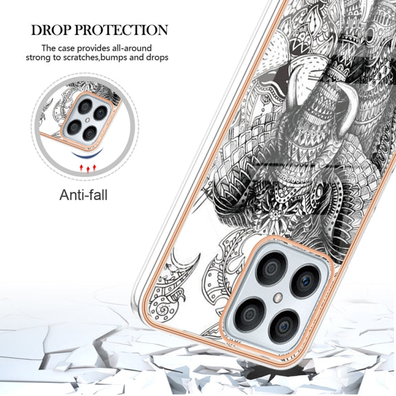 For Honor X8 4G Electroplating Marble Dual-side IMD Phone Case(Totem Elephant)