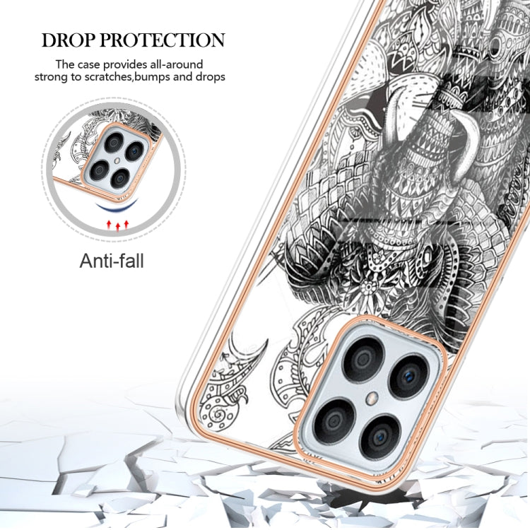 For Honor X8 4G Electroplating Marble Dual-side IMD Phone Case(Totem Elephant)