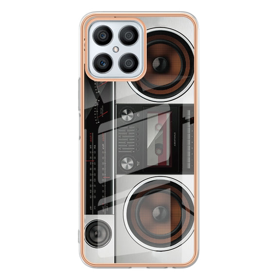 For Honor X8 4G Electroplating Marble Dual-side IMD Phone Case(Retro Radio)