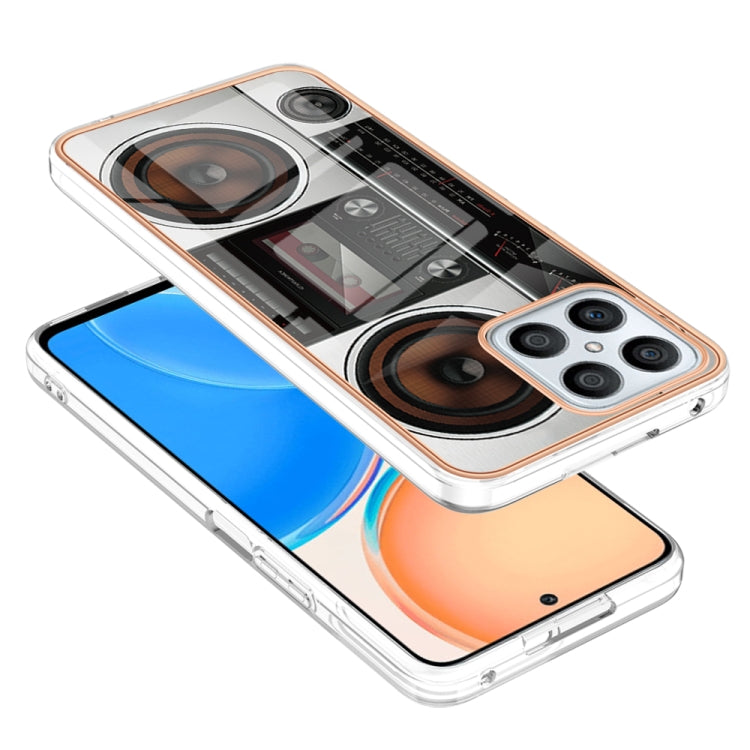 For Honor X8 4G Electroplating Marble Dual-side IMD Phone Case(Retro Radio)