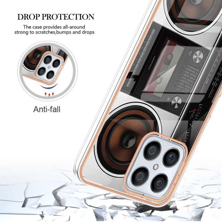 For Honor X8 4G Electroplating Marble Dual-side IMD Phone Case(Retro Radio)