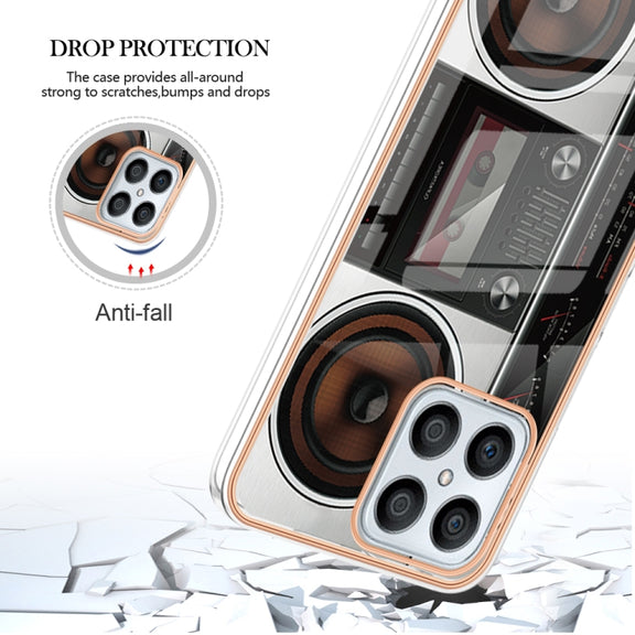 For Honor X8 4G Electroplating Marble Dual-side IMD Phone Case(Retro Radio)