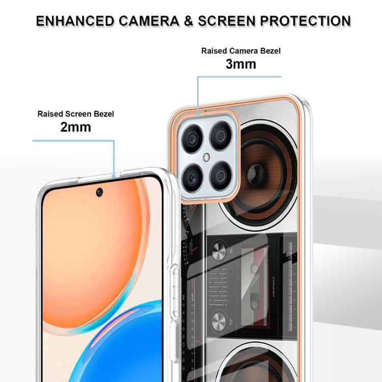 For Honor X8 4G Electroplating Marble Dual-side IMD Phone Case(Retro Radio)