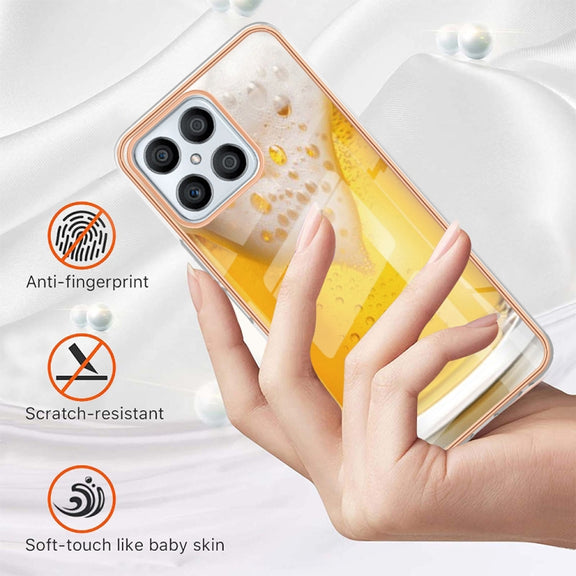 For Honor X8 4G Electroplating Marble Dual-side IMD Phone Case(Draft Beer)