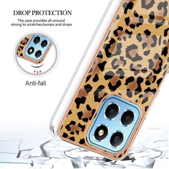 For Honor X8 5G / X6 4G Electroplating Marble Dual-side IMD Phone Case(Leopard Print)