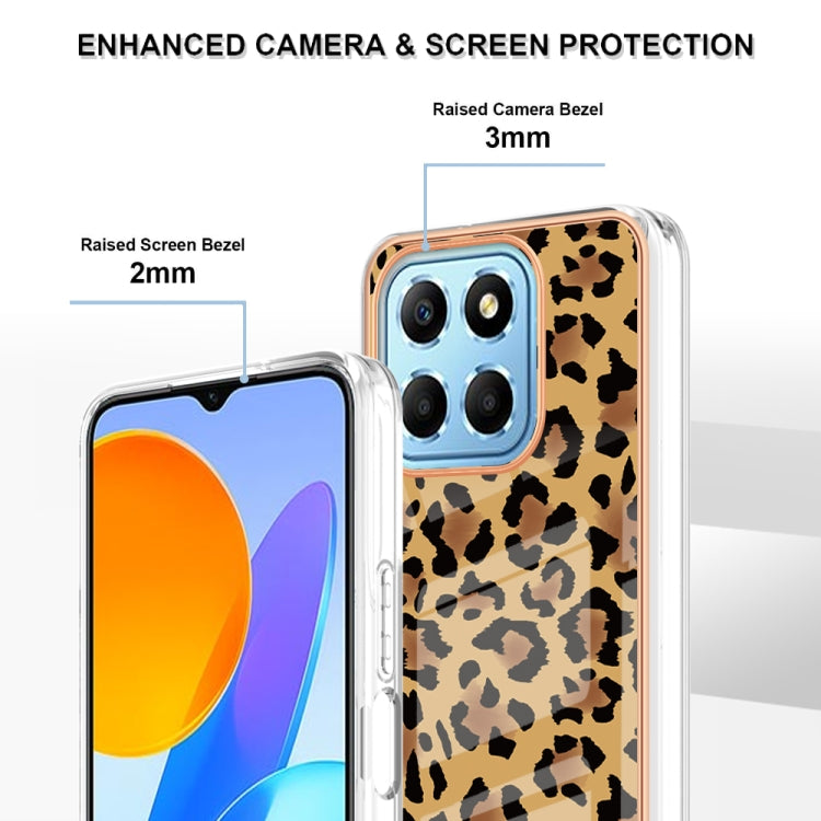 For Honor X8 5G / X6 4G Electroplating Marble Dual-side IMD Phone Case(Leopard Print)