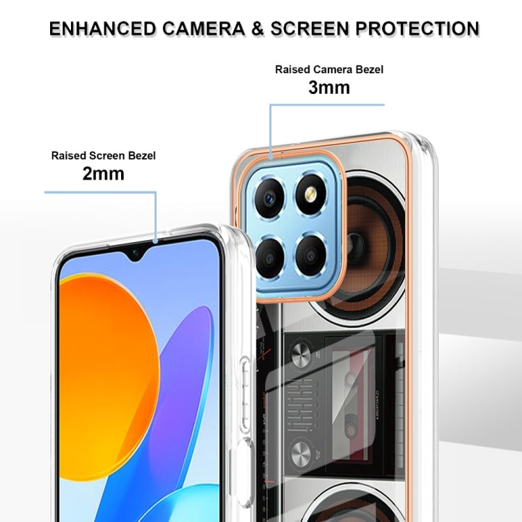 For Honor X8 5G / X6 4G Electroplating Marble Dual-side IMD Phone Case(Retro Radio)