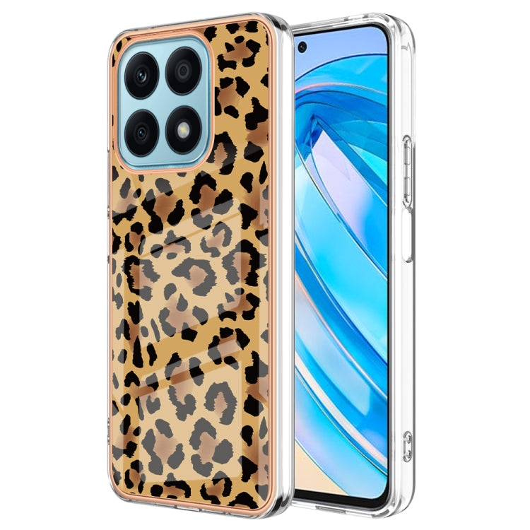 For Honor X8a Electroplating Marble Dual-side IMD Phone Case(Leopard Print)